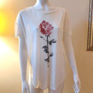 Kersh Sheer/Fine White T-shirt with Rose Fist Detail